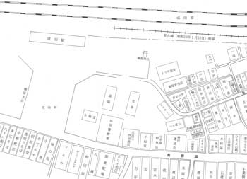 図3　1945（昭和20）年ごろの成田駅周辺地図（部分）『市民が語る成田の歴史　成田市史叢書第二集』より。