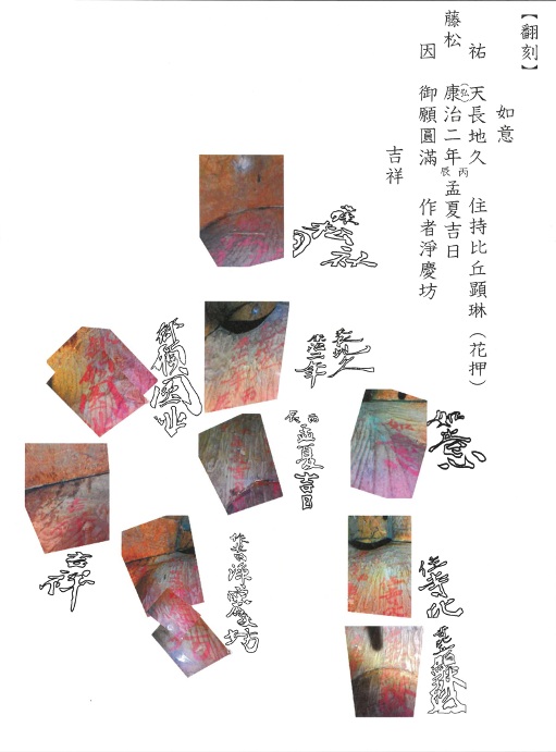 俗体像像内朱銘の内視鏡写真と籠字の図